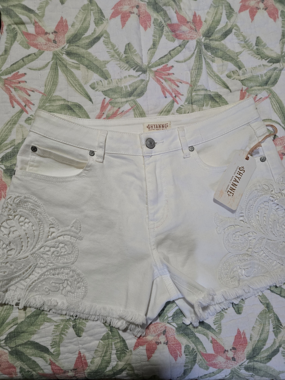 Shyanne White Embroidered Denim Shorts